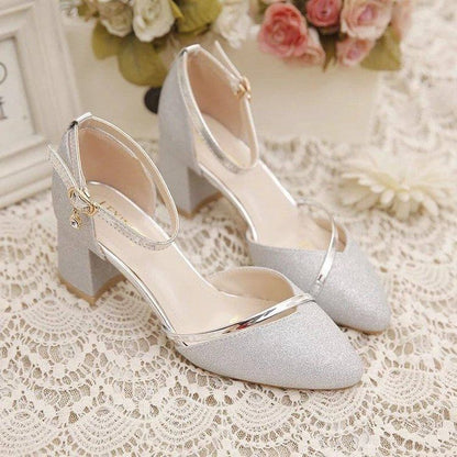 Glitter Chunky Heel Ankle Strap Pumps