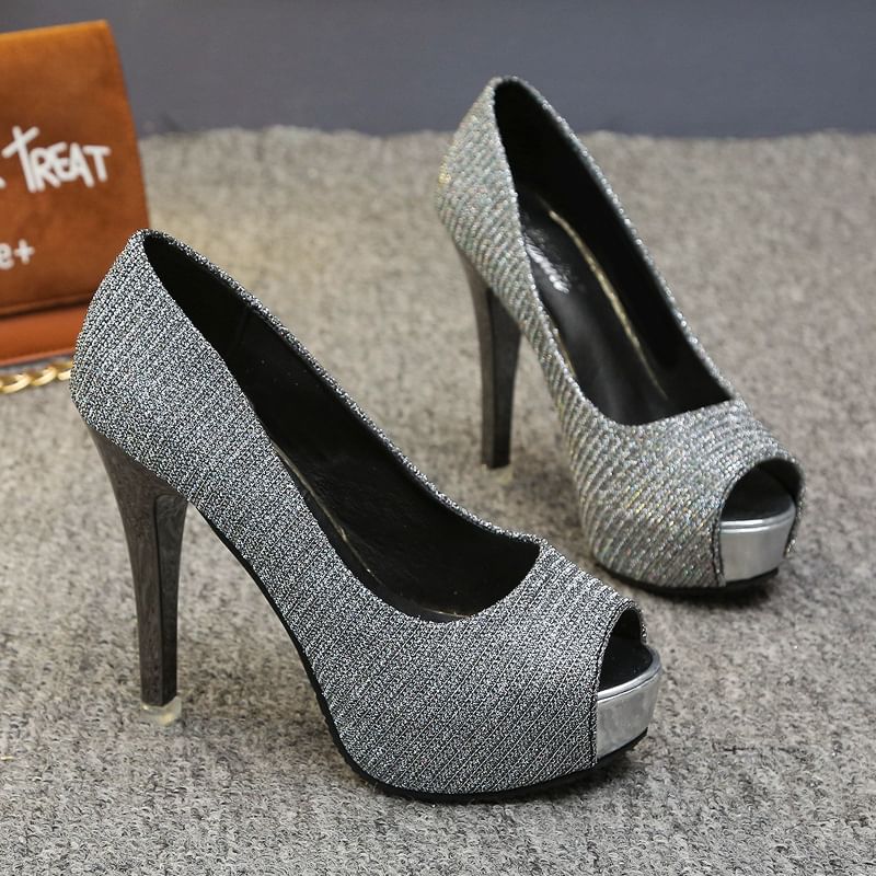 Glitter Peep-Toe Platform Stiletto Heel Pump
