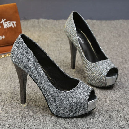 Glitter Peep-Toe Platform Stiletto Heel Pump