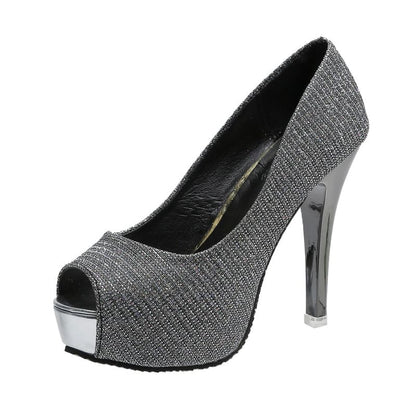 Glitter Peep-Toe Platform Stiletto Heel Pump