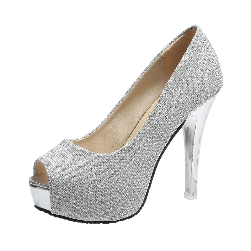 Glitter Peep-Toe Platform Stiletto Heel Pump