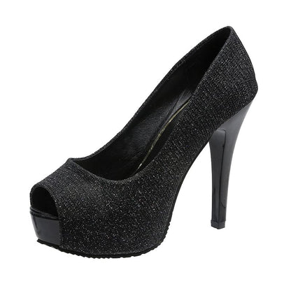 Glitter Peep-Toe Platform Stiletto Heel Pump
