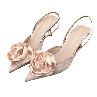 Pointy Floral High Heel Slingback Sandals