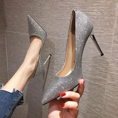 Pointy Glitter Stiletto Heel Pumps