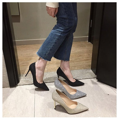 Pointy Glitter Stiletto Heel Pumps