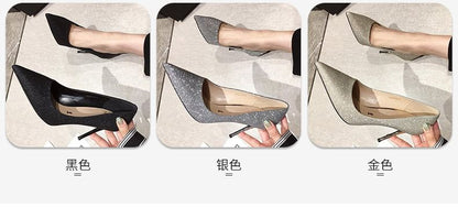 Pointy Glitter Stiletto Heel Pumps