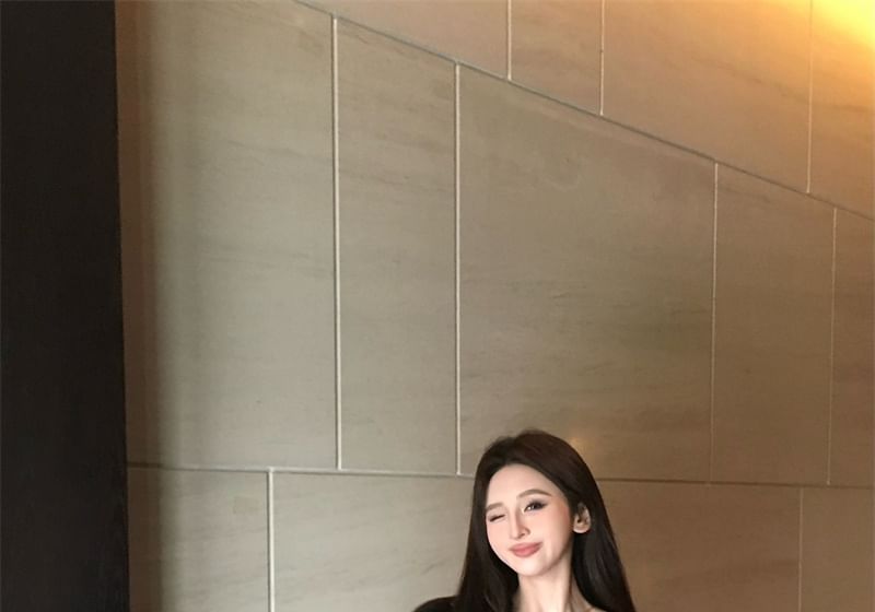 Furry Open Front Crop Jacket / Off Shoulder Tube Top / Mini A-Line Skort