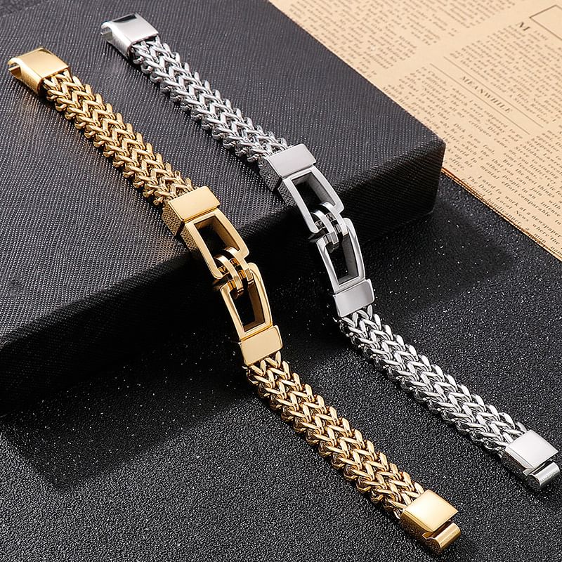 Double Curb Cuban Link Bracelet in Steel