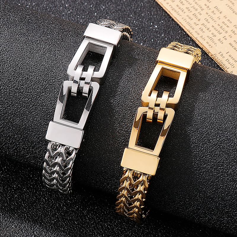 Double Curb Cuban Link Bracelet in Steel