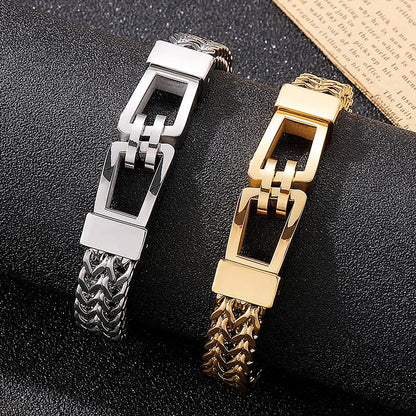 Double Curb Cuban Link Bracelet in Steel