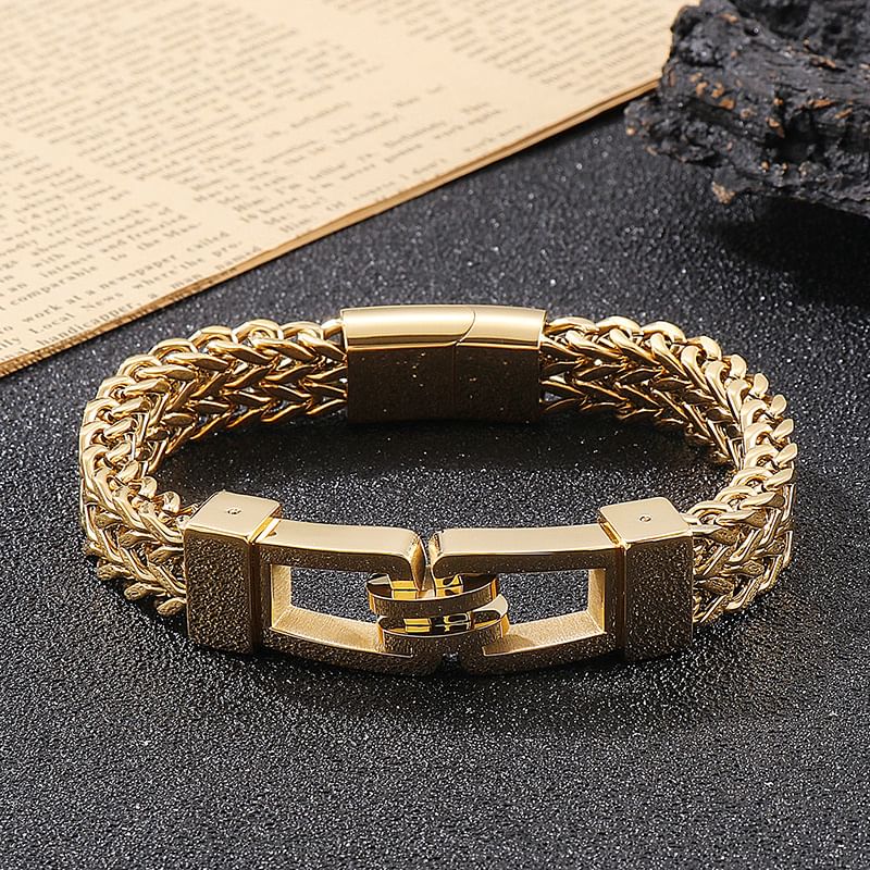 Double Curb Cuban Link Bracelet in Steel