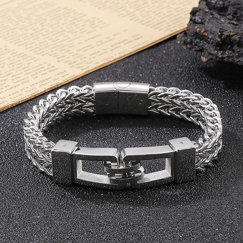 Double Curb Cuban Link Bracelet in Steel