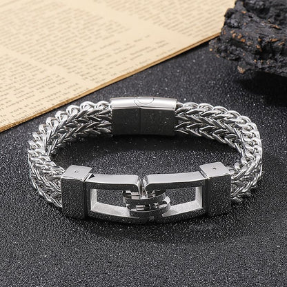 Double Curb Cuban Link Bracelet in Steel