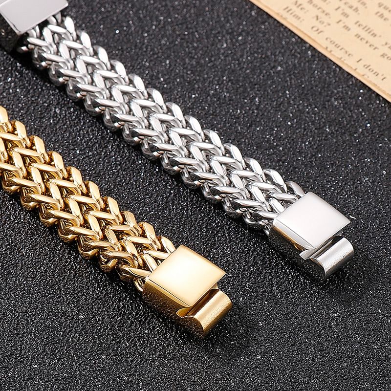Double Curb Cuban Link Bracelet in Steel