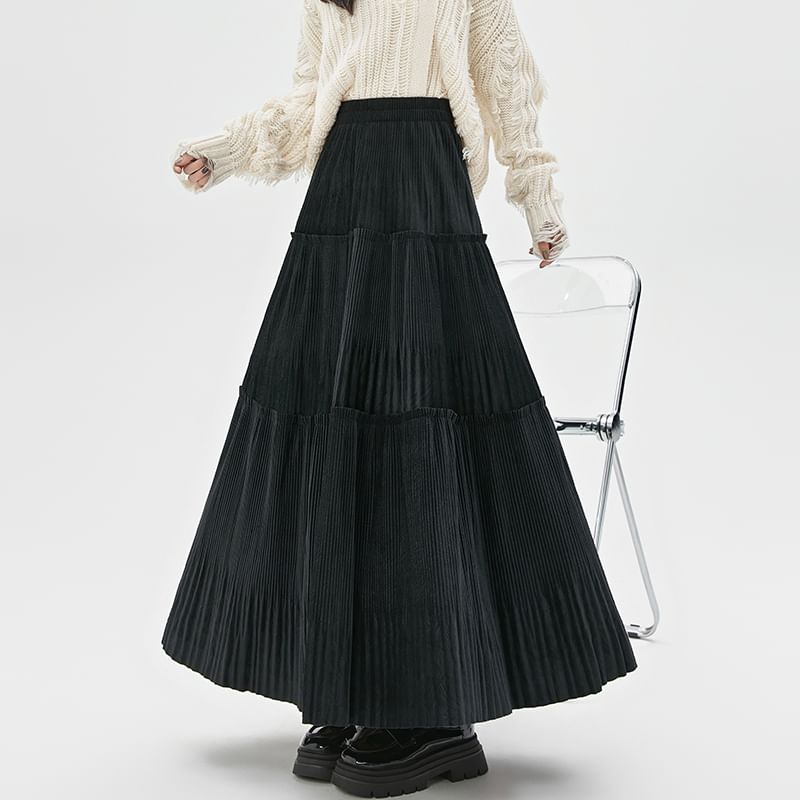High Rise Midi A-Line Velvet Skirt