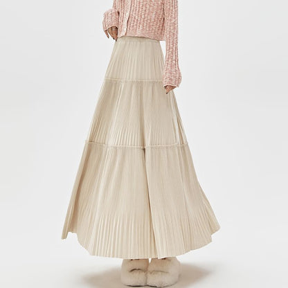 High Rise Midi A-Line Velvet Skirt