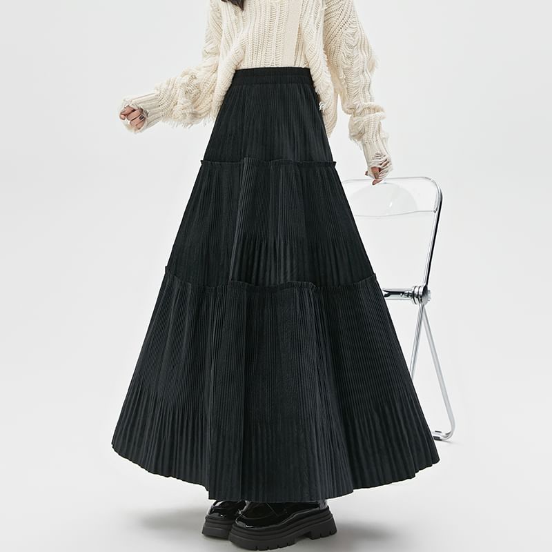 High Rise Midi A-Line Velvet Skirt