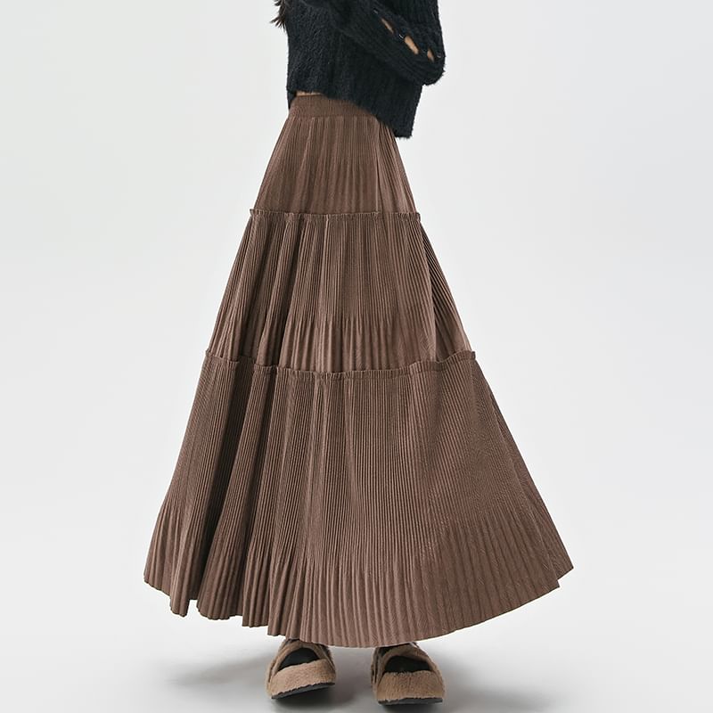 High Rise Midi A-Line Velvet Skirt