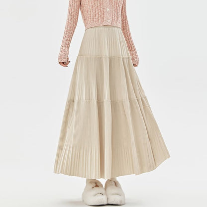 High Rise Midi A-Line Velvet Skirt