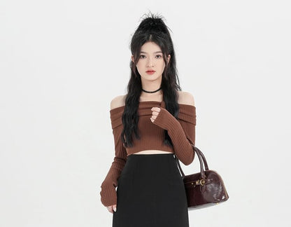 High Waist Plain Back Slit Midi A-Line Skirt