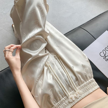 High Waist Bamboo Jacquard Wide Leg Pants (Various Designs)