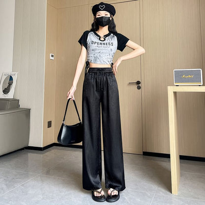 High Waist Bamboo Jacquard Wide Leg Pants (Various Designs)