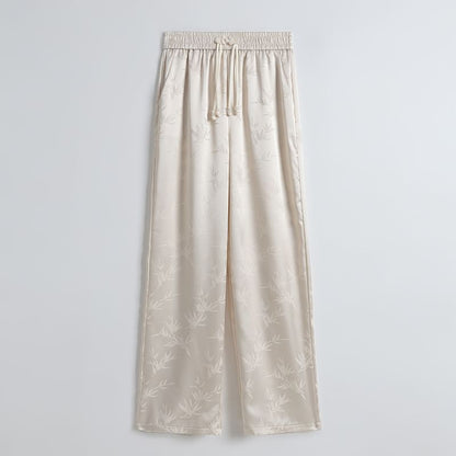 High Waist Bamboo Jacquard Wide Leg Pants (Various Designs)