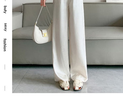 High Waist Bamboo Jacquard Wide Leg Pants (Various Designs)