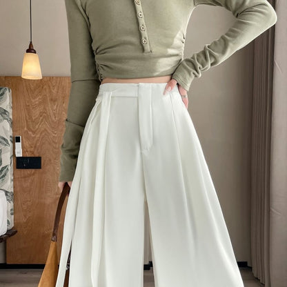 High Rise Asymmetrical Plain Wide Leg Pants (Various Designs)