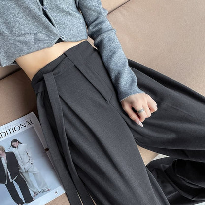 High Rise Asymmetrical Plain Wide Leg Pants (Various Designs)