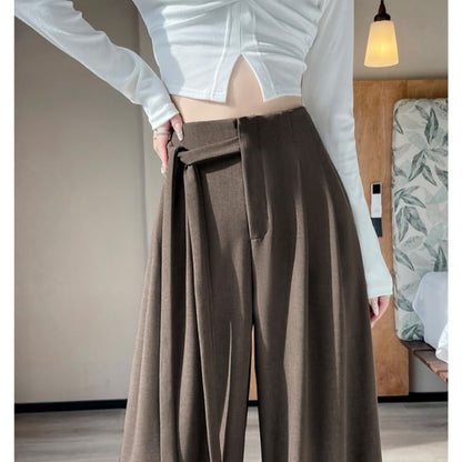 High Rise Asymmetrical Plain Wide Leg Pants (Various Designs)