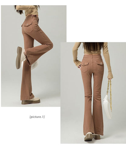 High Waist Washed Bootcut Jeans (Various Designs)