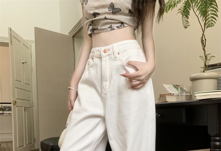 High Waist Bow Embroidered Loose Fit Jeans