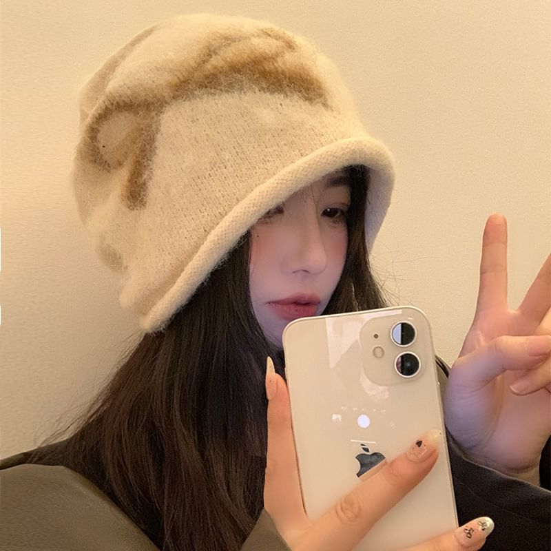 Bow Print Knit Beanie