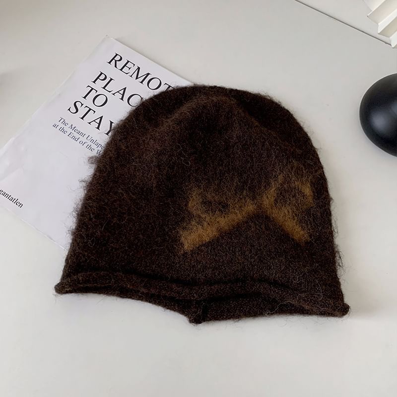 Bow Print Knit Beanie