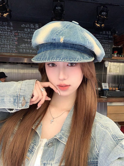 Washed Distressed Denim Newsboy Cap