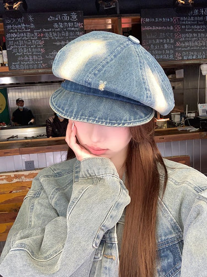 Washed Distressed Denim Newsboy Cap