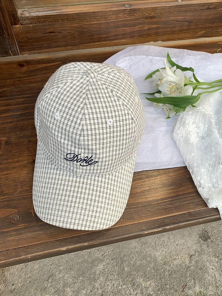Plaid Lettering Embroidered Baseball Cap
