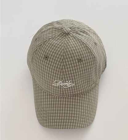 Plaid Lettering Embroidered Baseball Cap