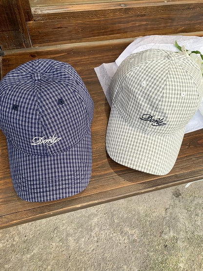 Plaid Lettering Embroidered Baseball Cap