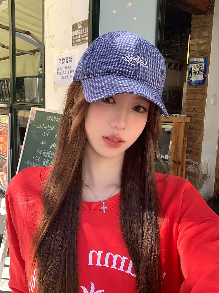 Plaid Lettering Embroidered Baseball Cap