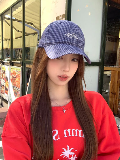 Plaid Lettering Embroidered Baseball Cap