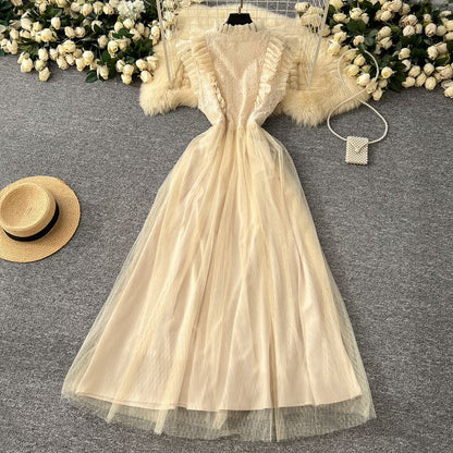 Sleeveless V-Neck Solid Ruffle Trim Sheer Floor-Length A-Line Gown