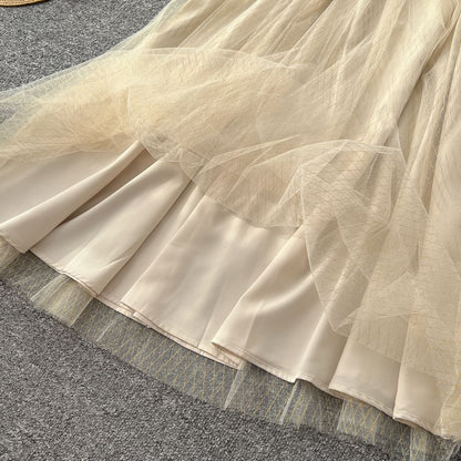 Sleeveless V-Neck Solid Ruffle Trim Sheer Floor-Length A-Line Gown