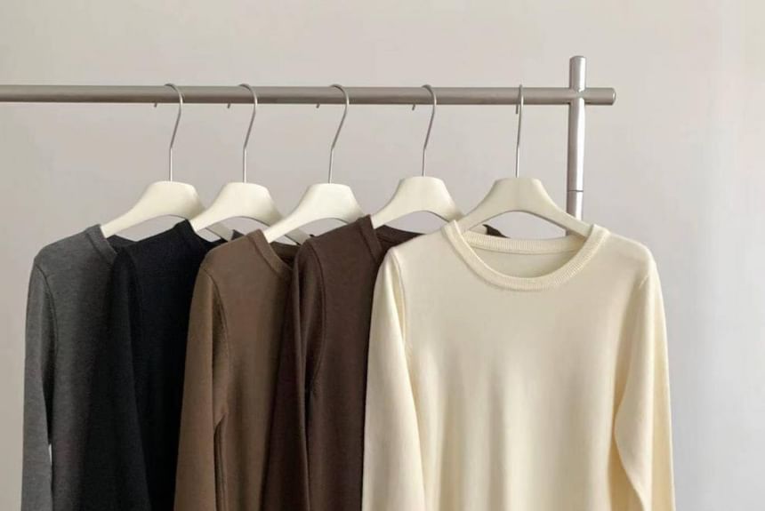 Long Sleeve Crew Neck Solid Gathered Panel Knit Maxi A-Line Gown