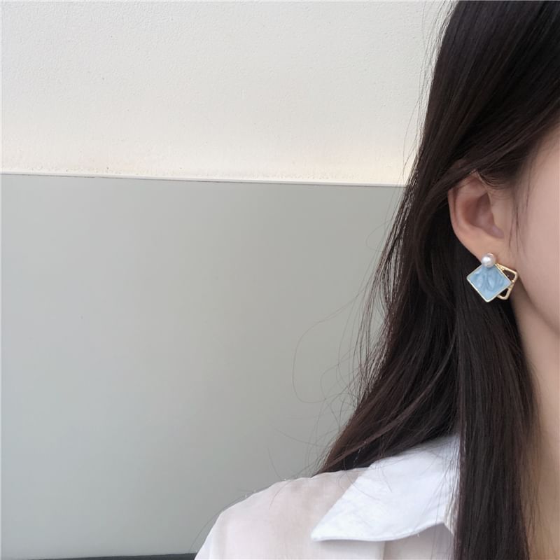 Faux Pearl Geometric Stud Earring / Clip On Earring