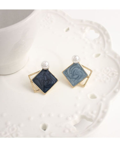 Faux Pearl Geometric Stud Earring / Clip On Earring