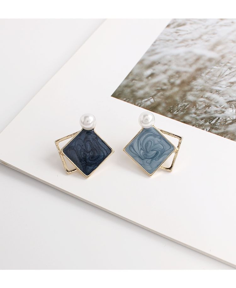 Faux Pearl Geometric Stud Earring / Clip On Earring