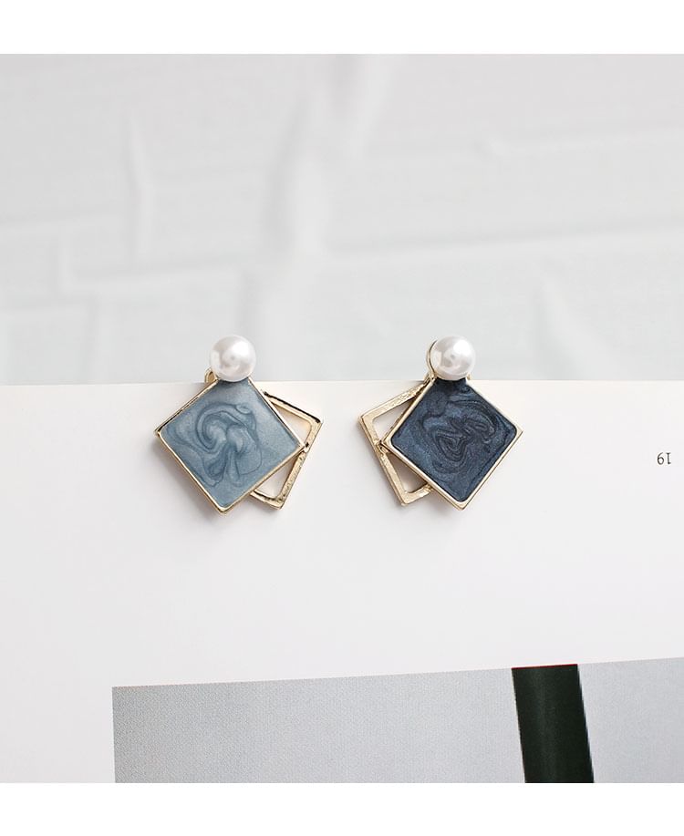 Faux Pearl Geometric Stud Earring / Clip On Earring