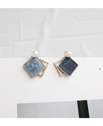 Faux Pearl Geometric Stud Earring / Clip On Earring